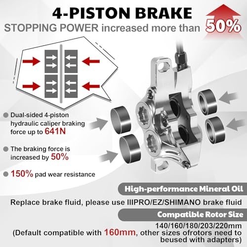 BUCKLOS MTB 4-Piston Hydraulic Disc Brake Set Front Rear Pre-Bled