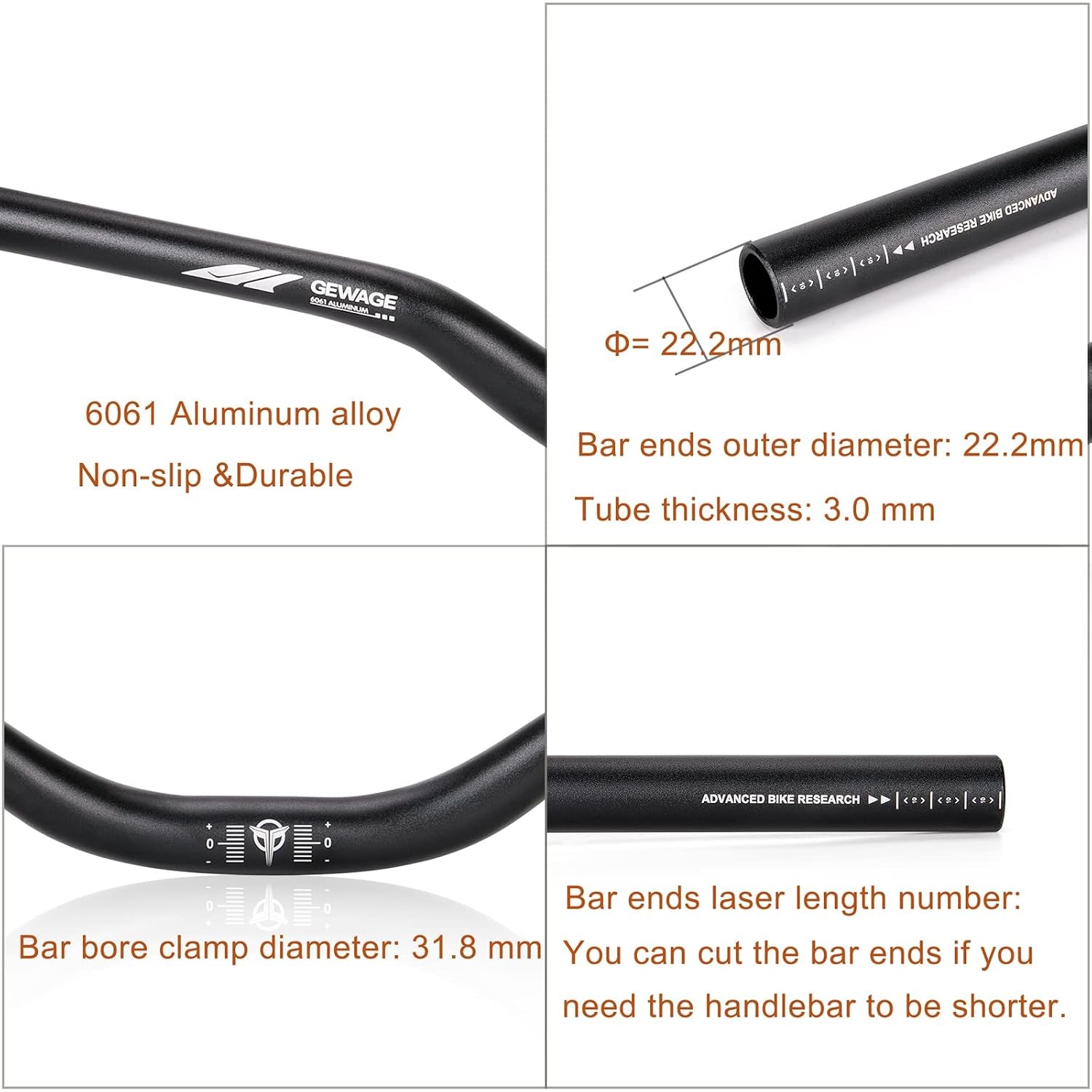 31.8 Bike Handlebar – 25mm, 55mm, 70mm, 90mm,120mm Riser Handlebar – 780mm Alumi