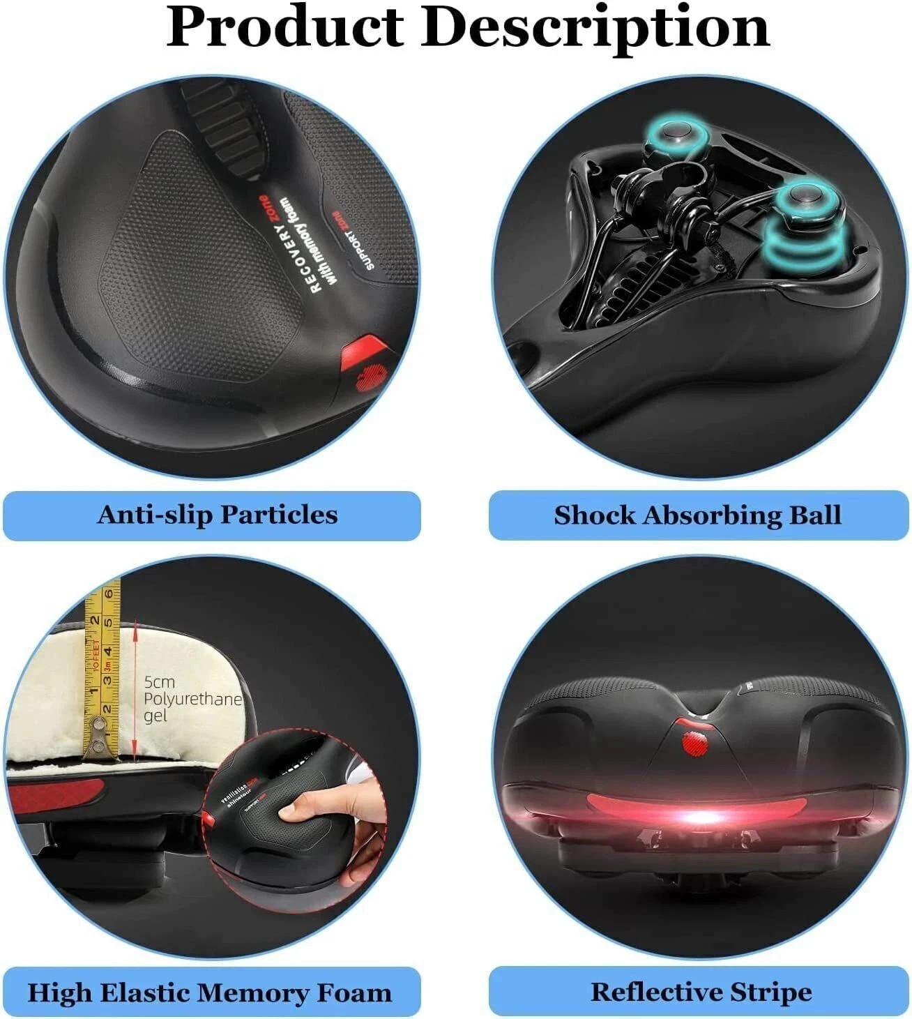 For bike Extra Wide Big Bum Bike Saddle Seat Bicycle Gel Pad Soft Comfort US