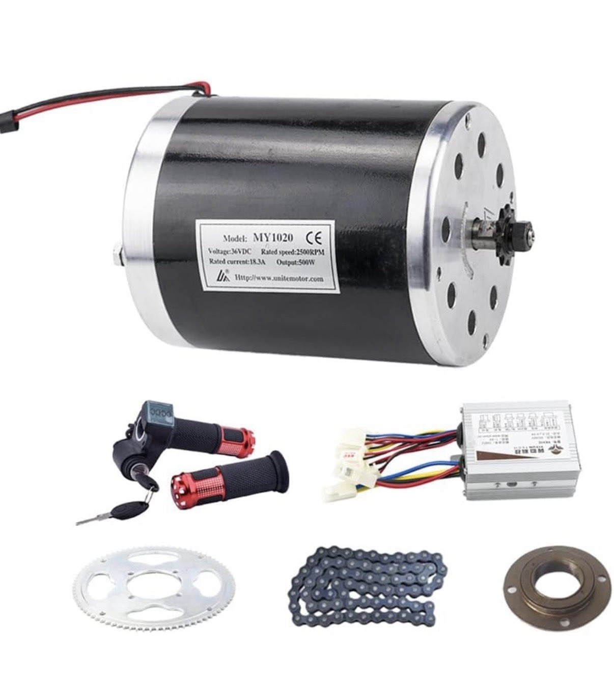 MY1020 36V 500W Electric Motor Kit Controller Chain Throttle Grip Brand New