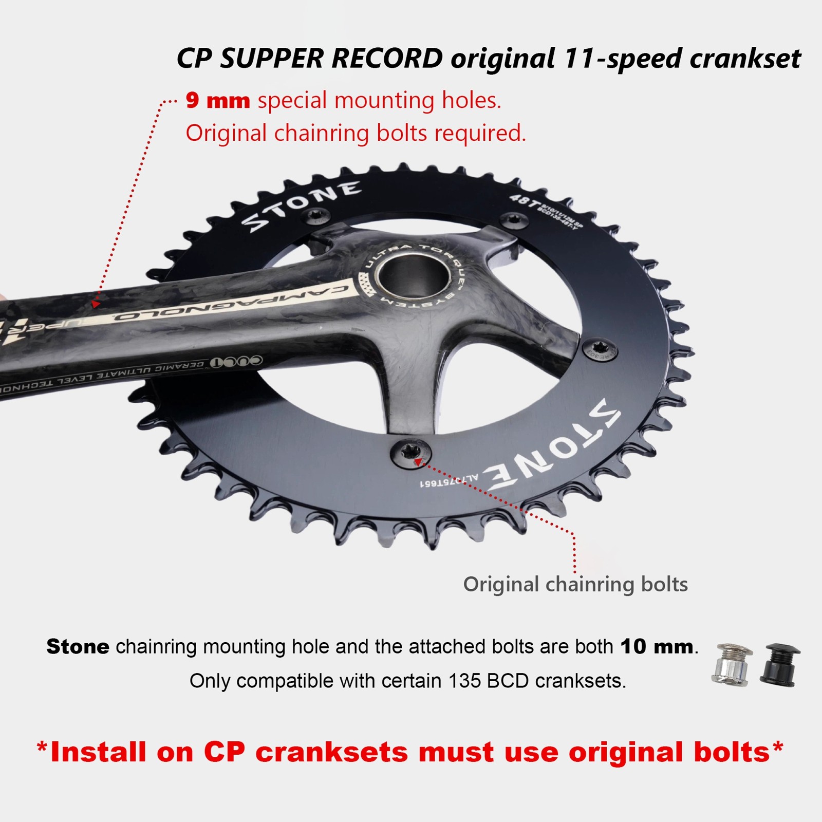 Stone 135BCD Chainring Round Narrow Wide 42t to 60T Road MTB Bike for campagnolo