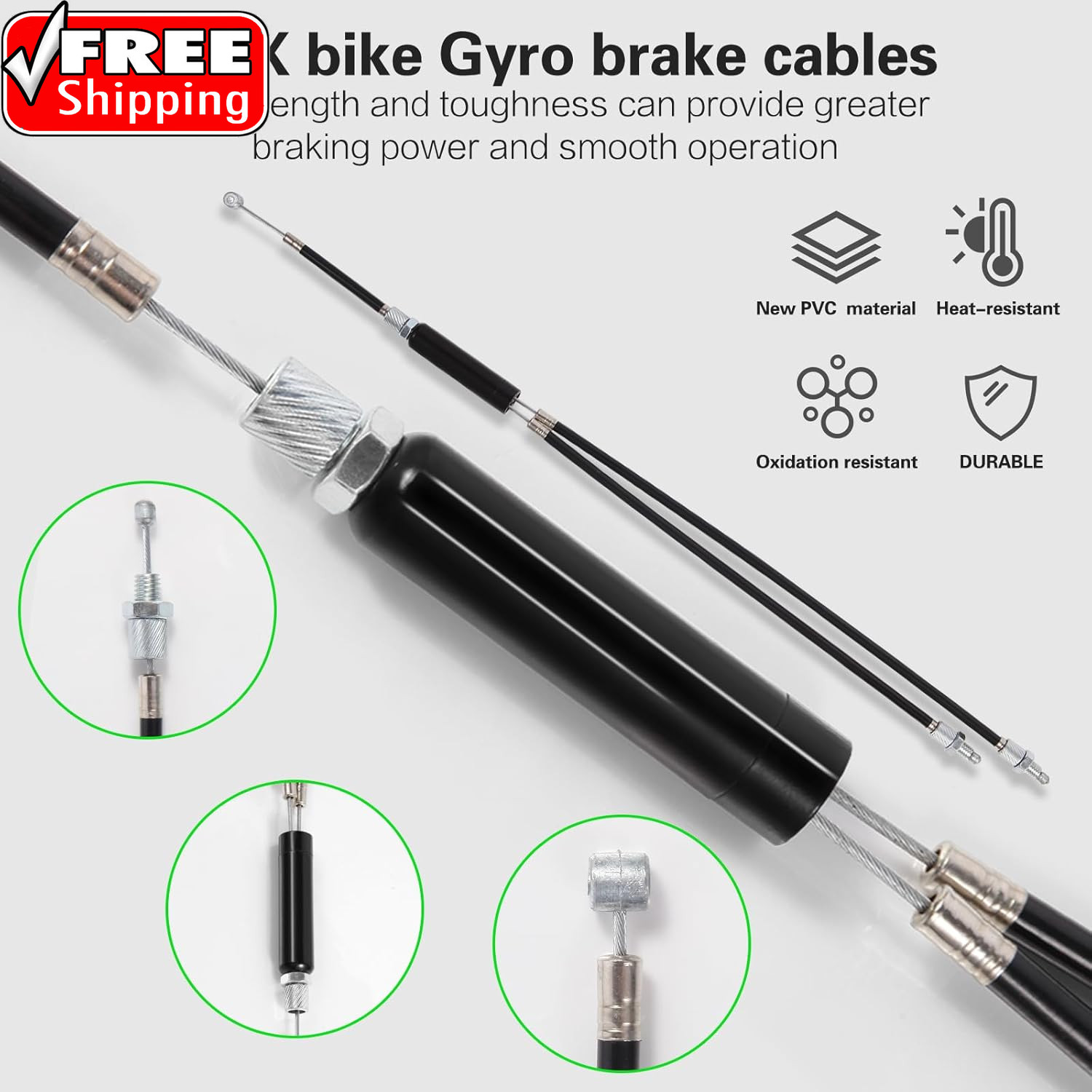 BMX Bike Gyro Brake Cables Front + Rear (Upper + Lower) with Spinner Rotor Full
