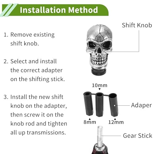 9cm Skull Shift Knob Universal Gear Shifter Knob Resin Stick Silver Tone