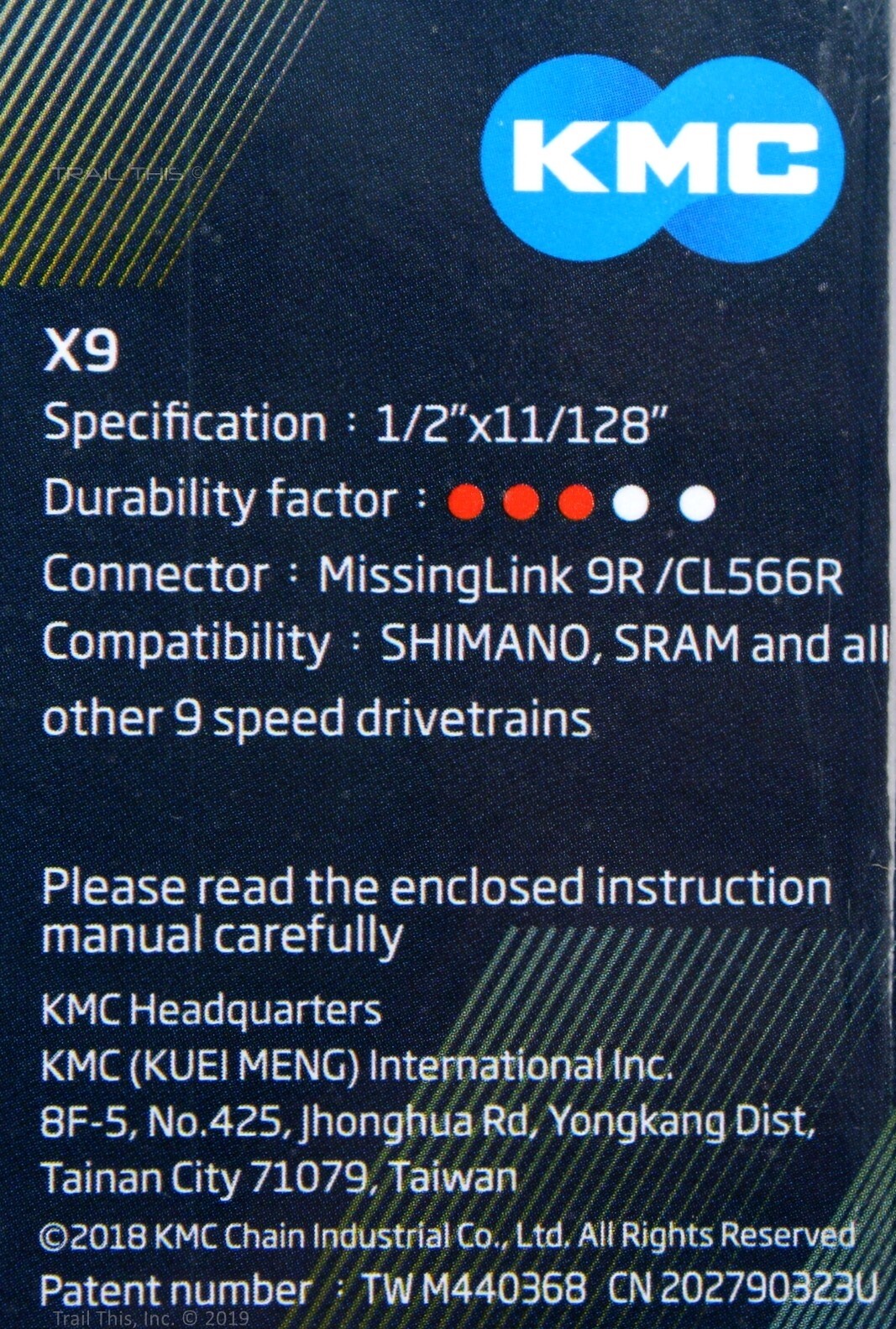 KMC X9 9-Speed Stretch-Proof Bike Chain Road MTB X9.93 fits Shimano SRAM Campy