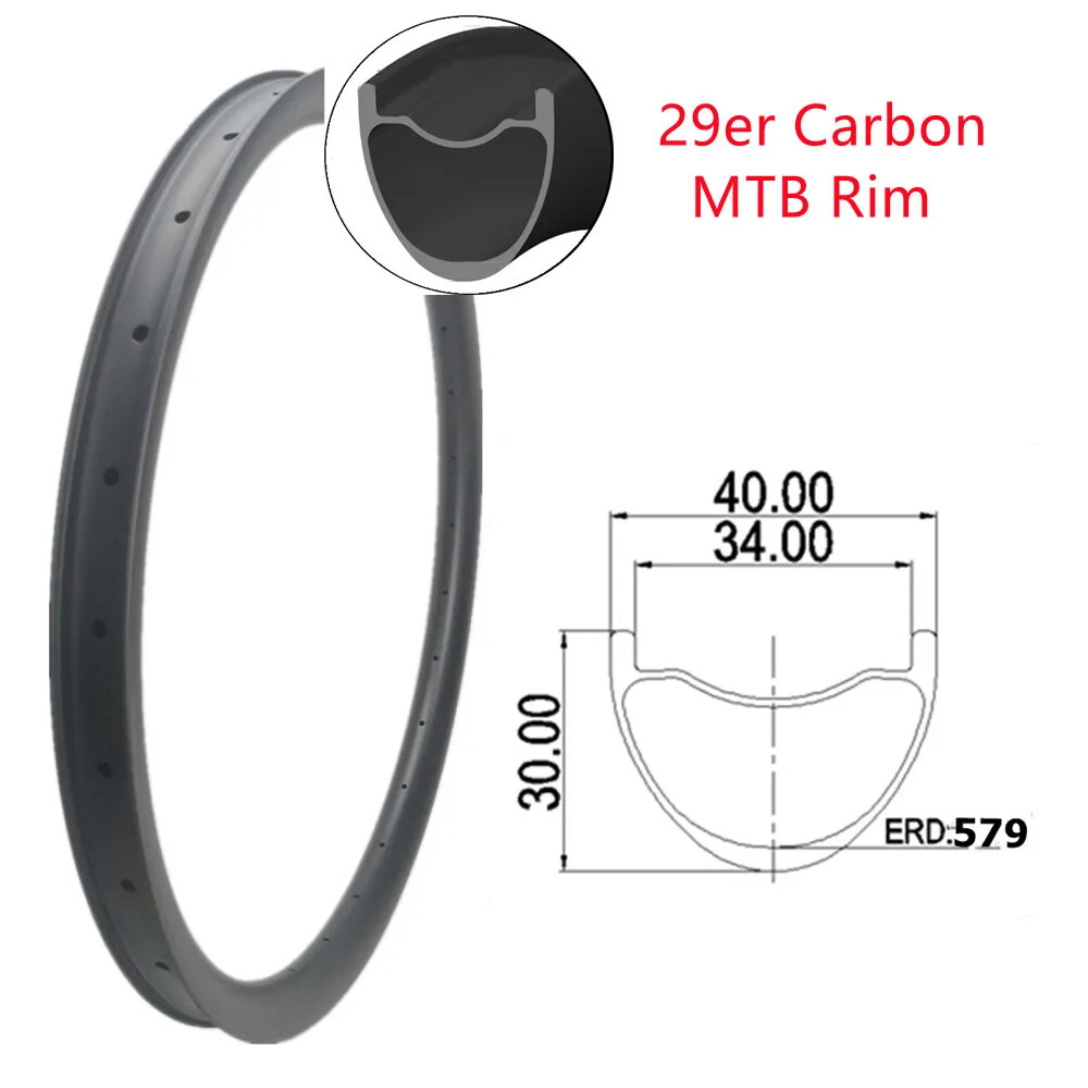 29er Carbon Mountain Bike Rim 40*30mm 24/28/32holes Hookless Matte/Glossy UD/3K