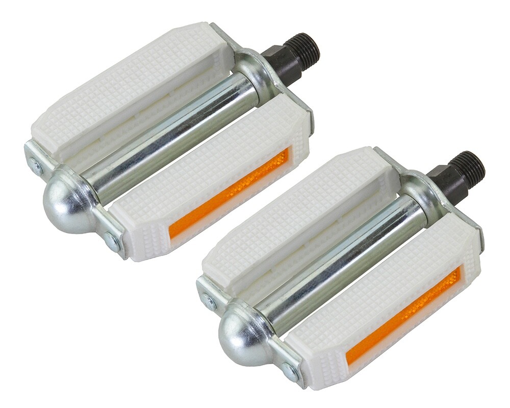 NEW BIKE BICYCLE 507 BLOCK PVC PEDALS 9/16 WHITE /CHROME.