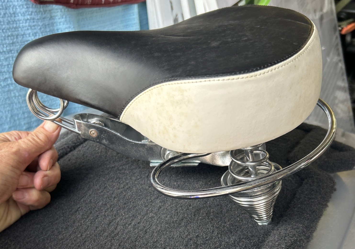 Retro Beach Cruiser Bike Seat White Black Wide Comfort Saddle Crash Rail