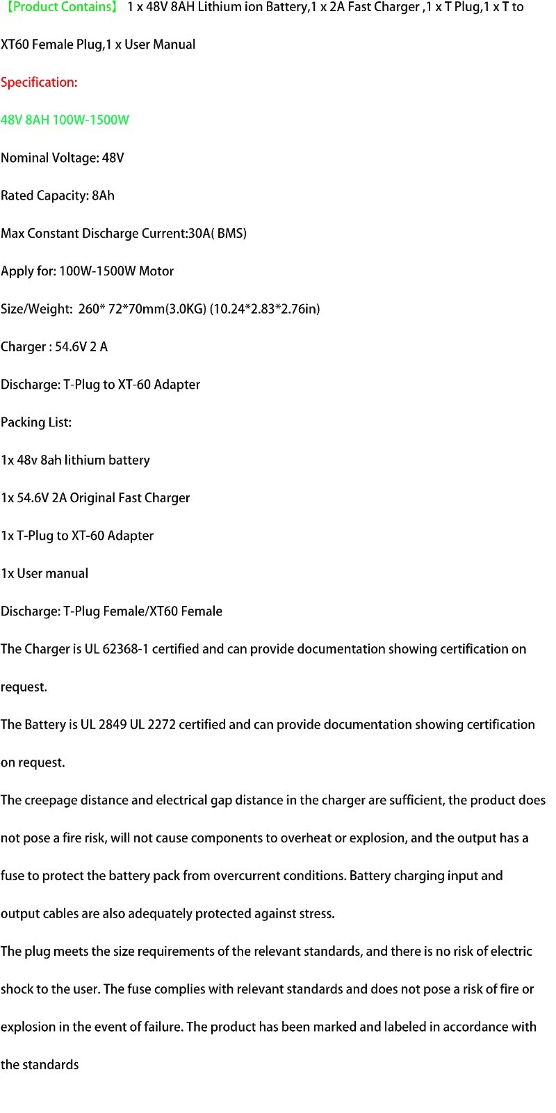 48V Lithium Ebike Battery for 200W – 1500W Electric Bicycle Bike Scooter Motor