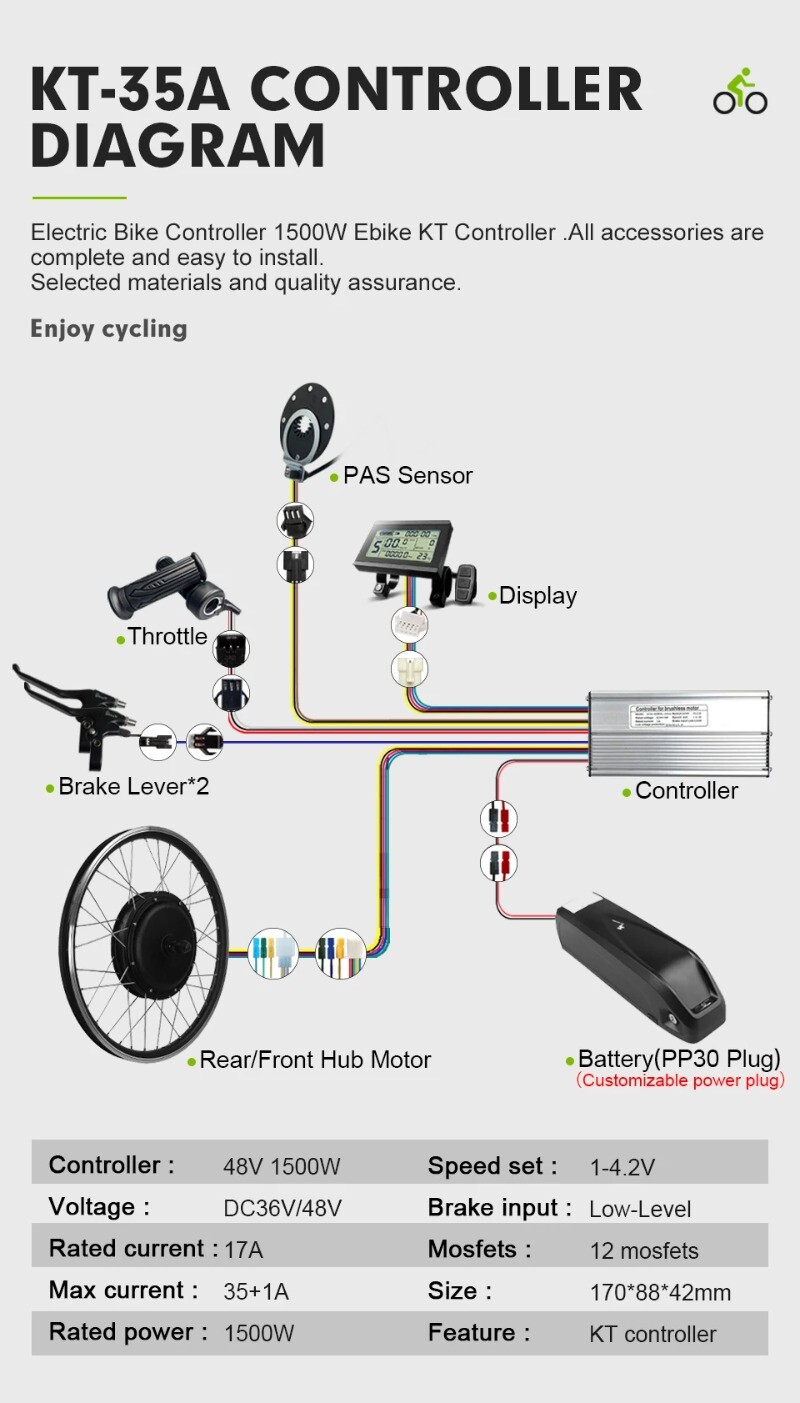 Mountain E-bike Conversion Kit 48V 1500W Brushless Gearless Rear Hub Motor Wheel