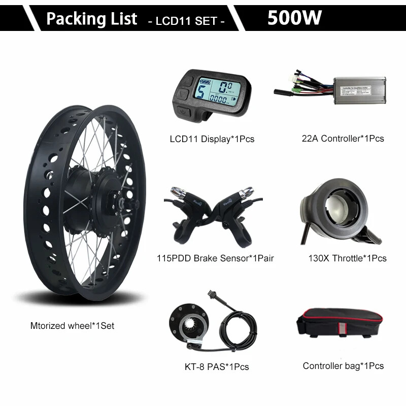 500W 36V 48V Fat Electric Bike 20 26inch 4.0 Tyre Front/Rear Hub Motor Wheel Kit