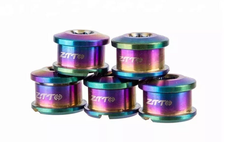 Titanium Crankset Chainring Bolts Rainbow Oil Slick 5mm Fixed Road Track Mtb 5Pc