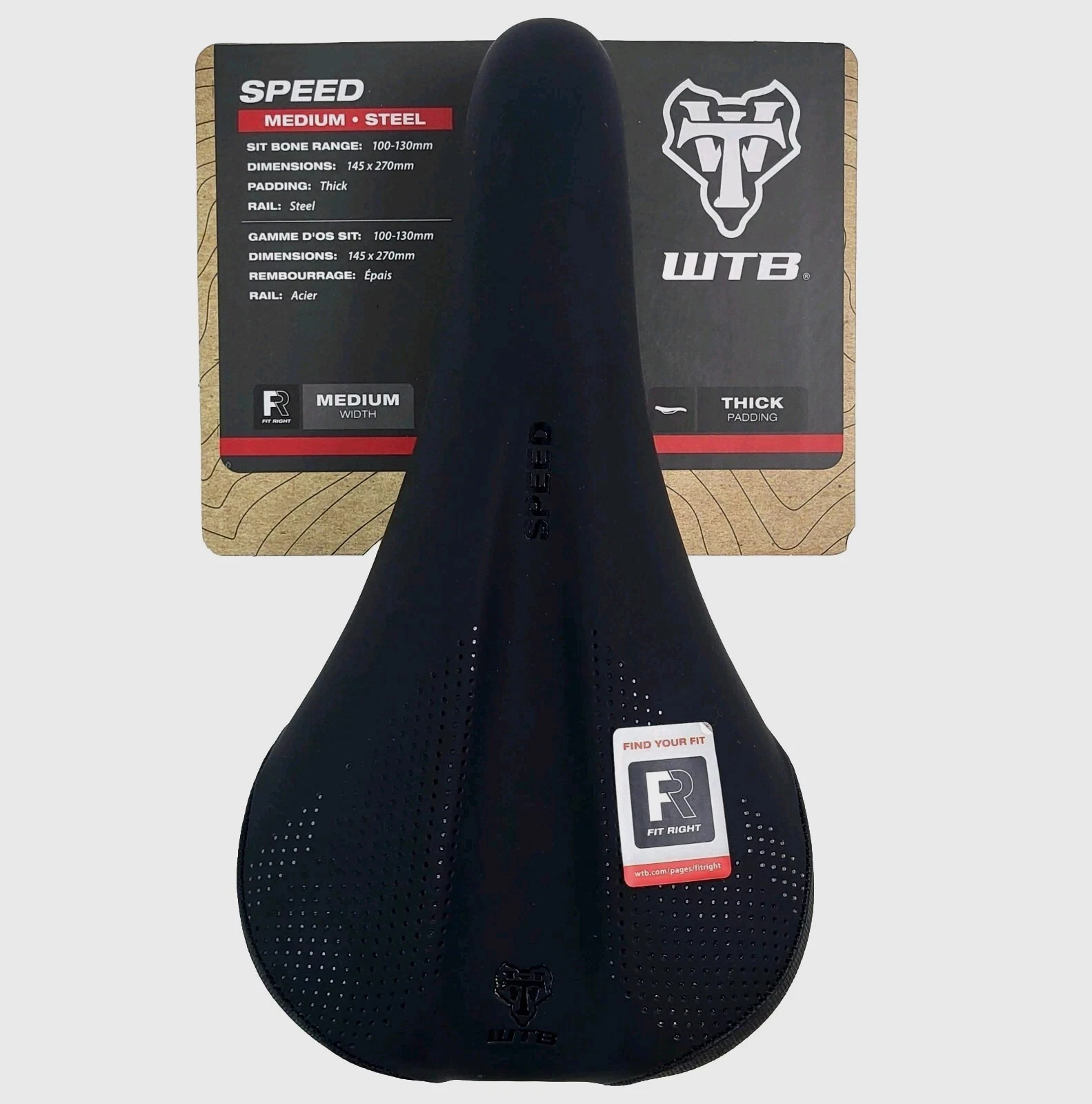WTB Speed Fit Right medium steel bicycling saddle, new black 145x270mm