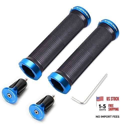 Double Lock Bicycle Handlebar (Aluminum Lock Plug+grips) Light blue 1 Pair