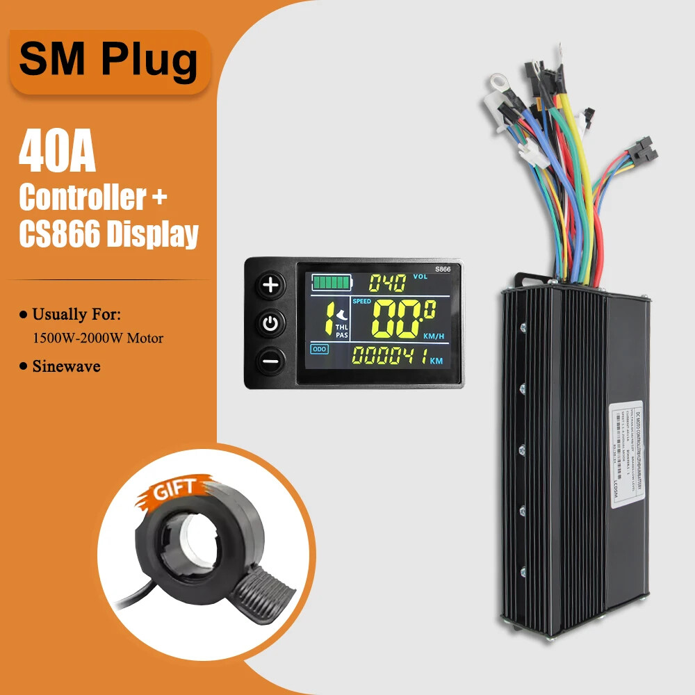 Ebike 36V/48V Controller 40A Three-Mode Sine Wave with LCD Display Hub Motor Kit