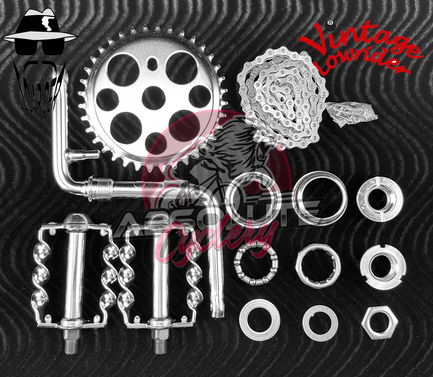 VINTAGE LOWRIDER CHROME CRANK PACKAGE, FLAT TWISTED PEDALS 20″ LOWRIDER BICYCLES