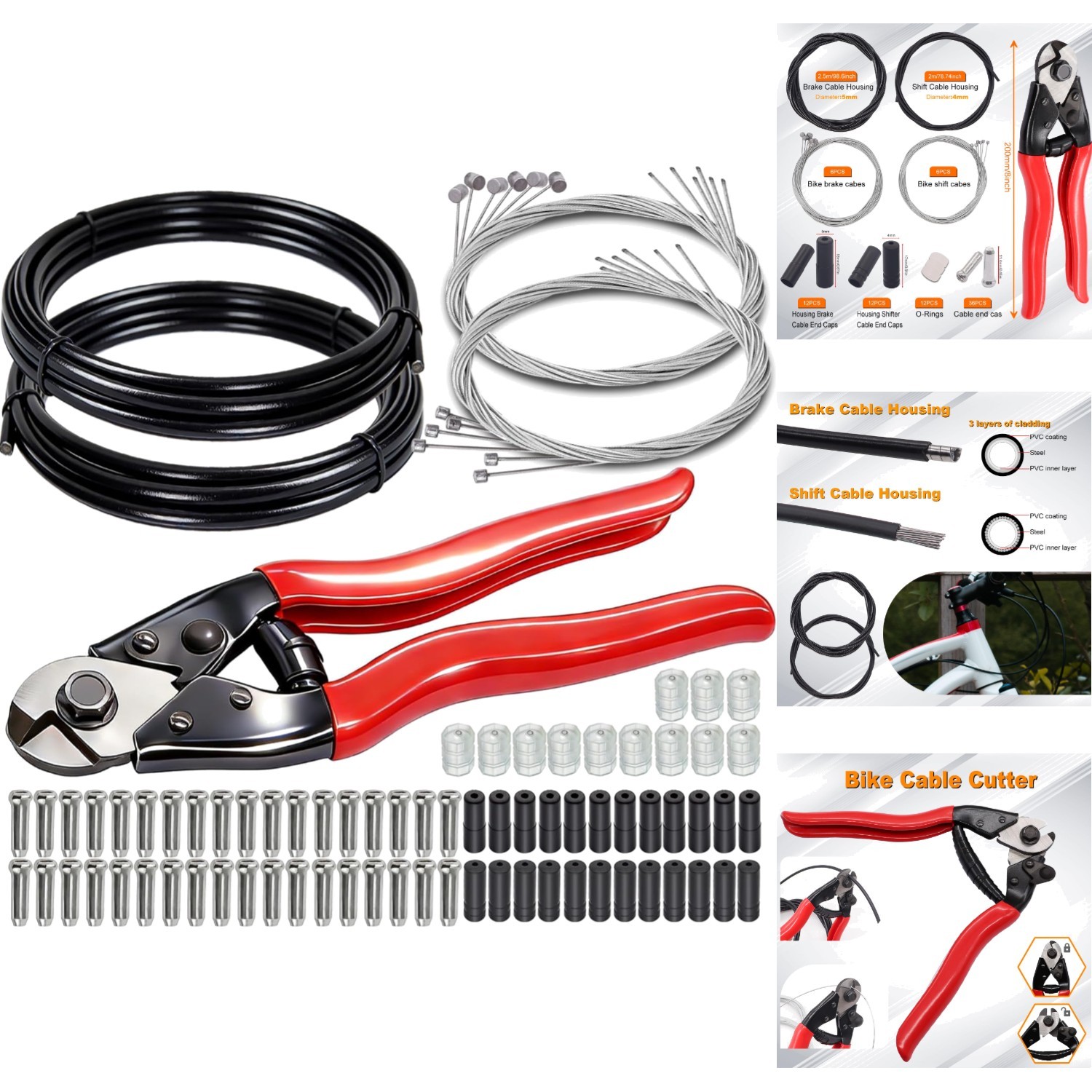 Stainless Steel Bicycle Cable Kit Brake & Shifter Housing Wire Cutter & End Caps