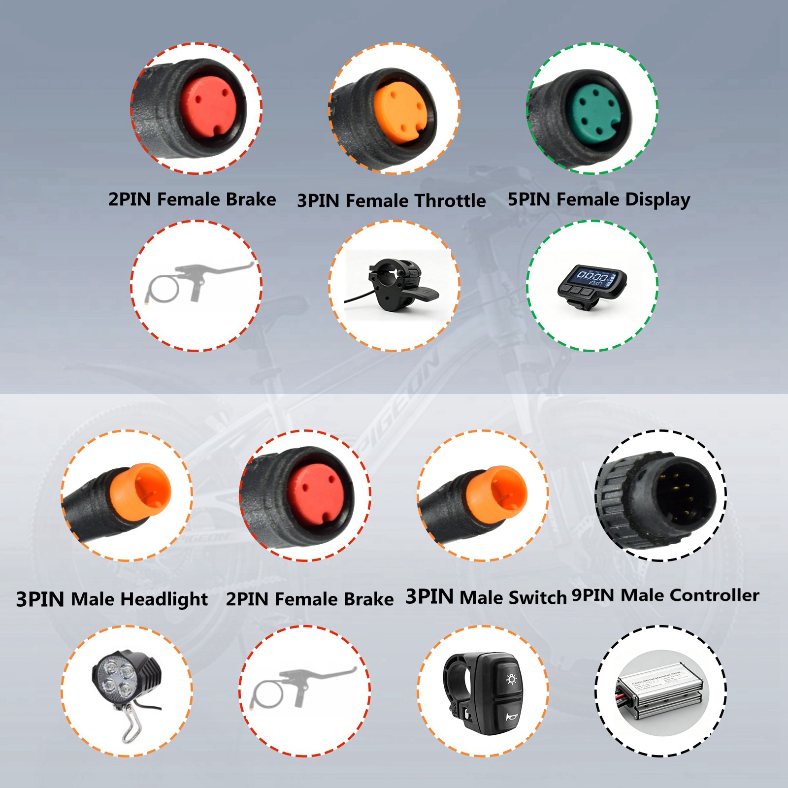 2T5 Waterproof Cable Extension Wire Throttle LCD Brake Connector for E-Bike