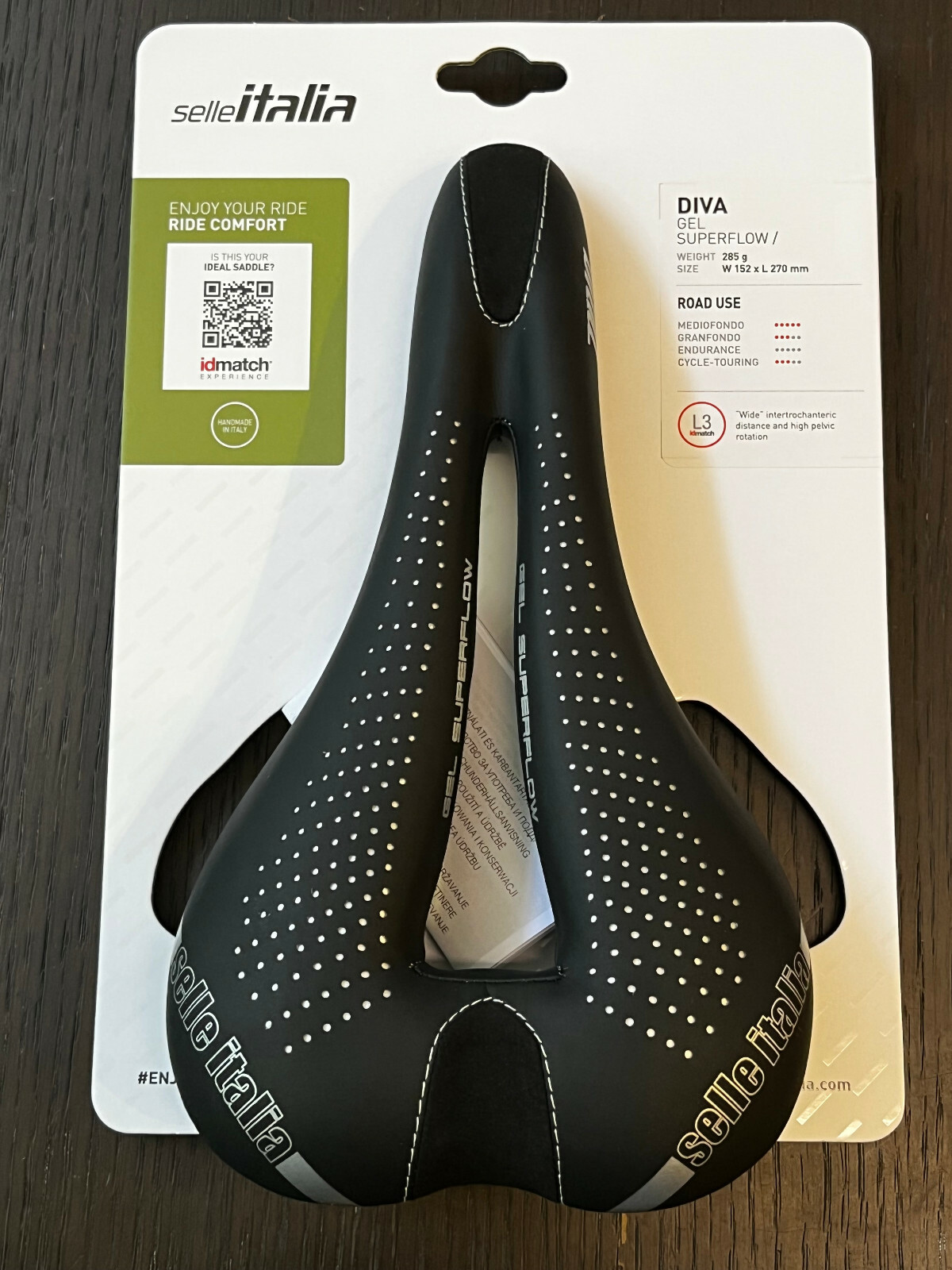 Selle Italia DIVA Gel Superflow 152x270mm L3 TI316 Rail Road Saddle (Black)