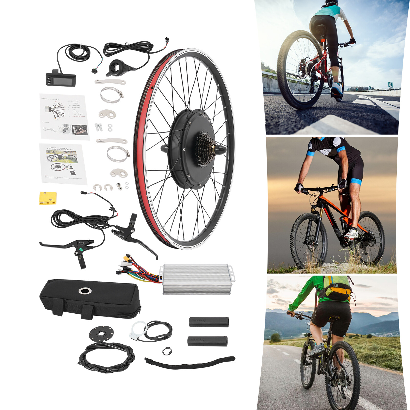 48V 2000W E-Bike Conversion Kit Rear Wheel 27.5 Inch LCD Display 330LBS 43.5MPH