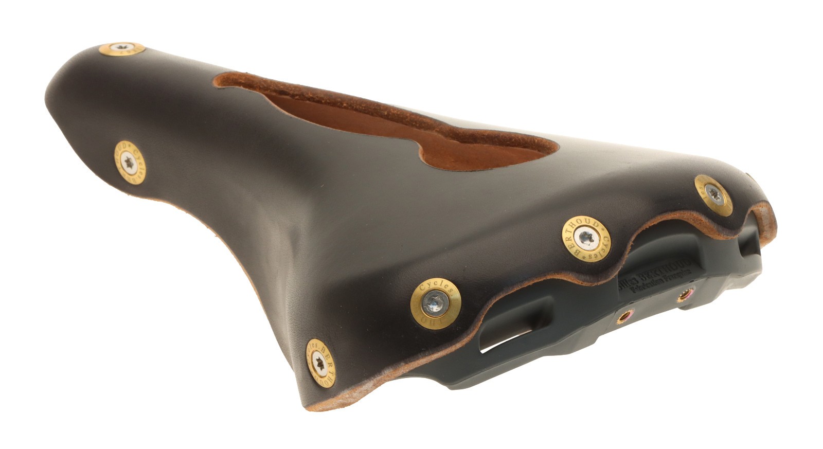 Gilles Berthoud Agnel Open Saddle Titanium Rails Hard Leather Black NEW NOS