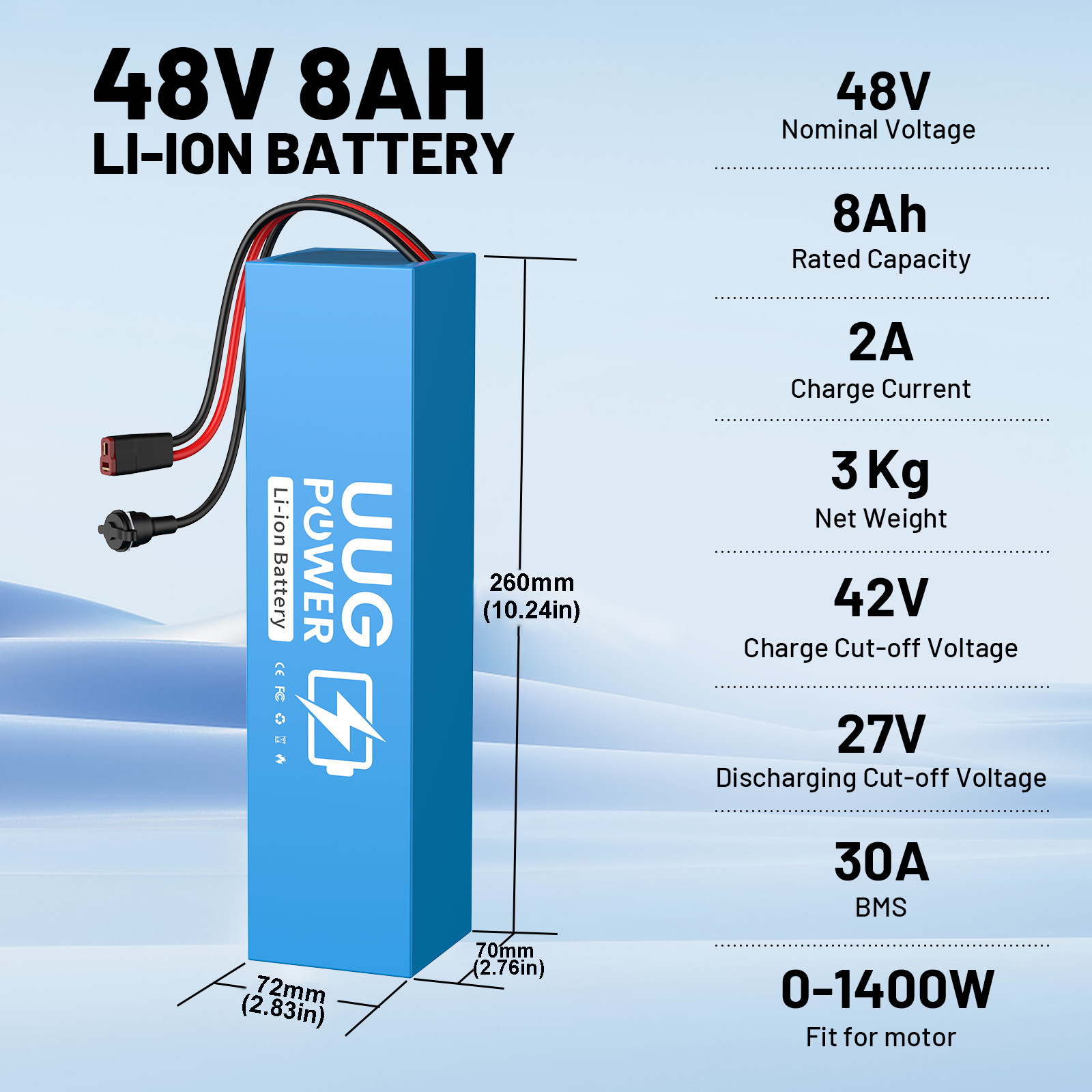 Ebike Lithium Battery 48V 8Ah Electric Bike Bicycle Battery with 30A BMS 1500W