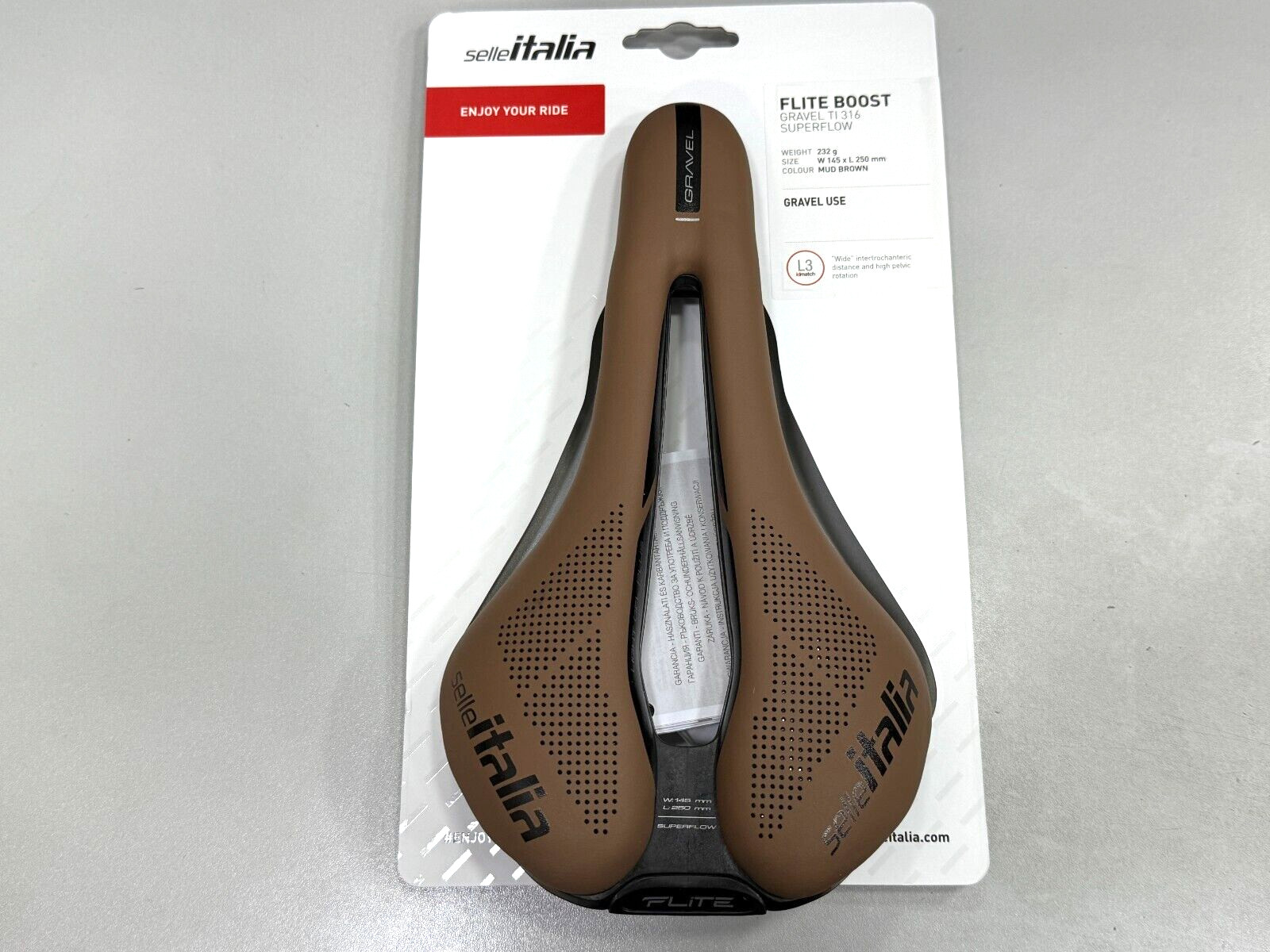Selle Italia Flite Boost Gravel Ti316 Superflow L3(145x250mm) Saddle Brown