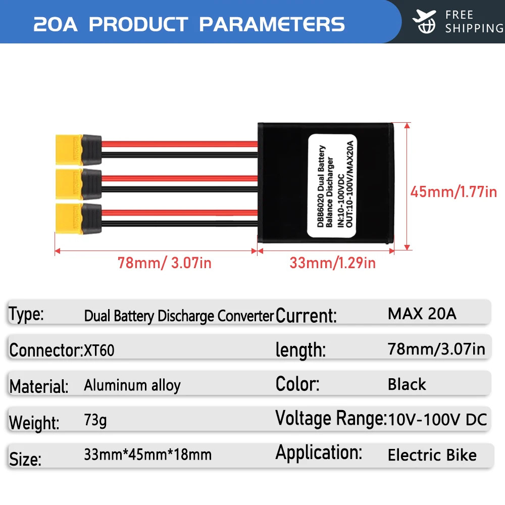 Electric Bicycle Battery Connect 10-100V 20A/30A/40A Adapter Discharge Converter