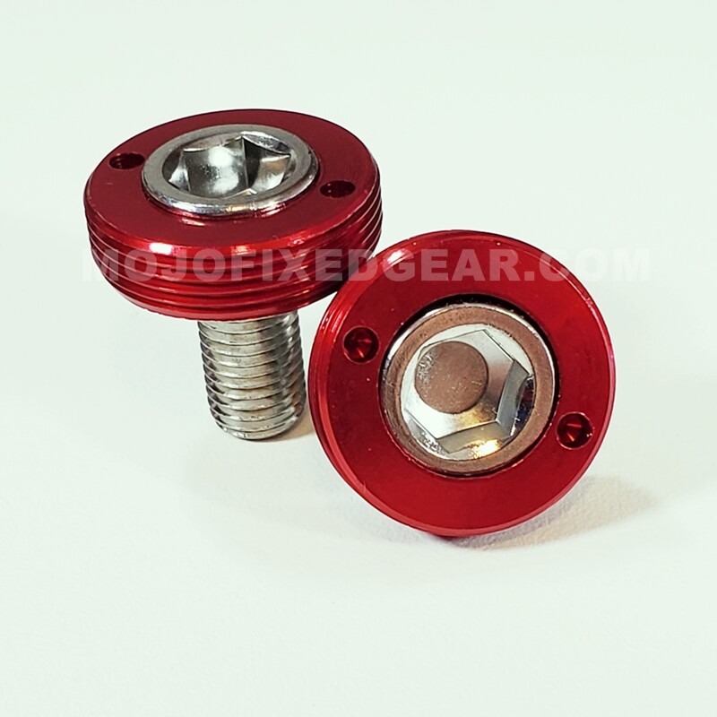 Bottom Bracket Crank Bolts with Anodized Caps – M8 Square Taper RED