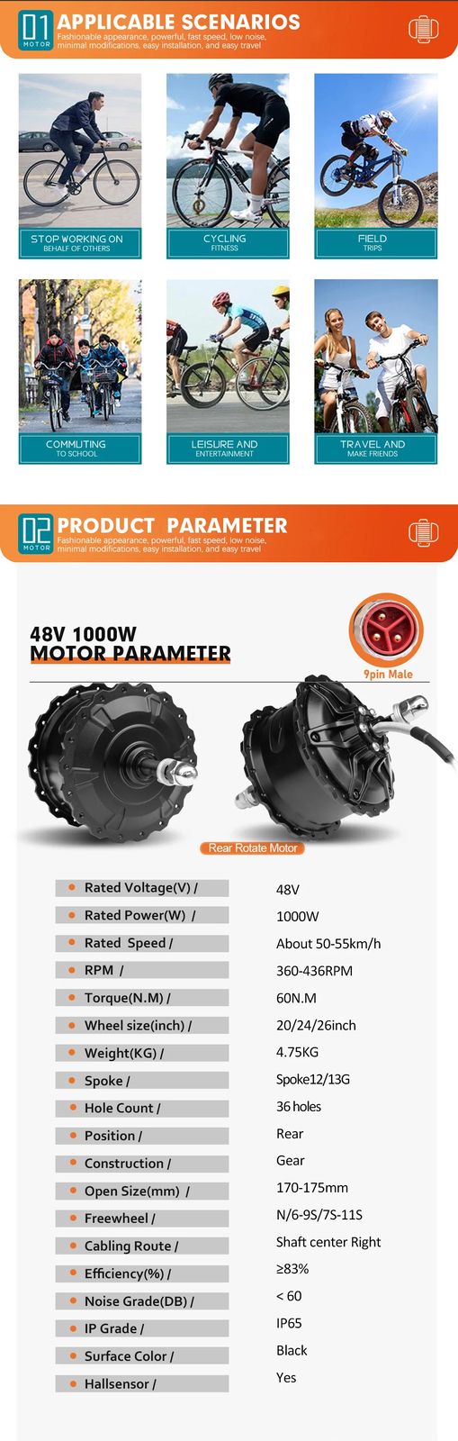 48V 1000W 20 24 26in Snow E-Bike Fat Brushless Gear Rear Rotate Hub Motor Wheel