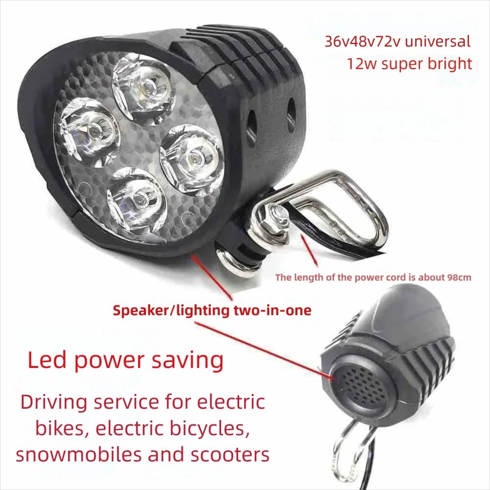 1PC 2 in 1 Headlight Front Light Led Lamp Horn for Bicycle E-Bike Electric US++