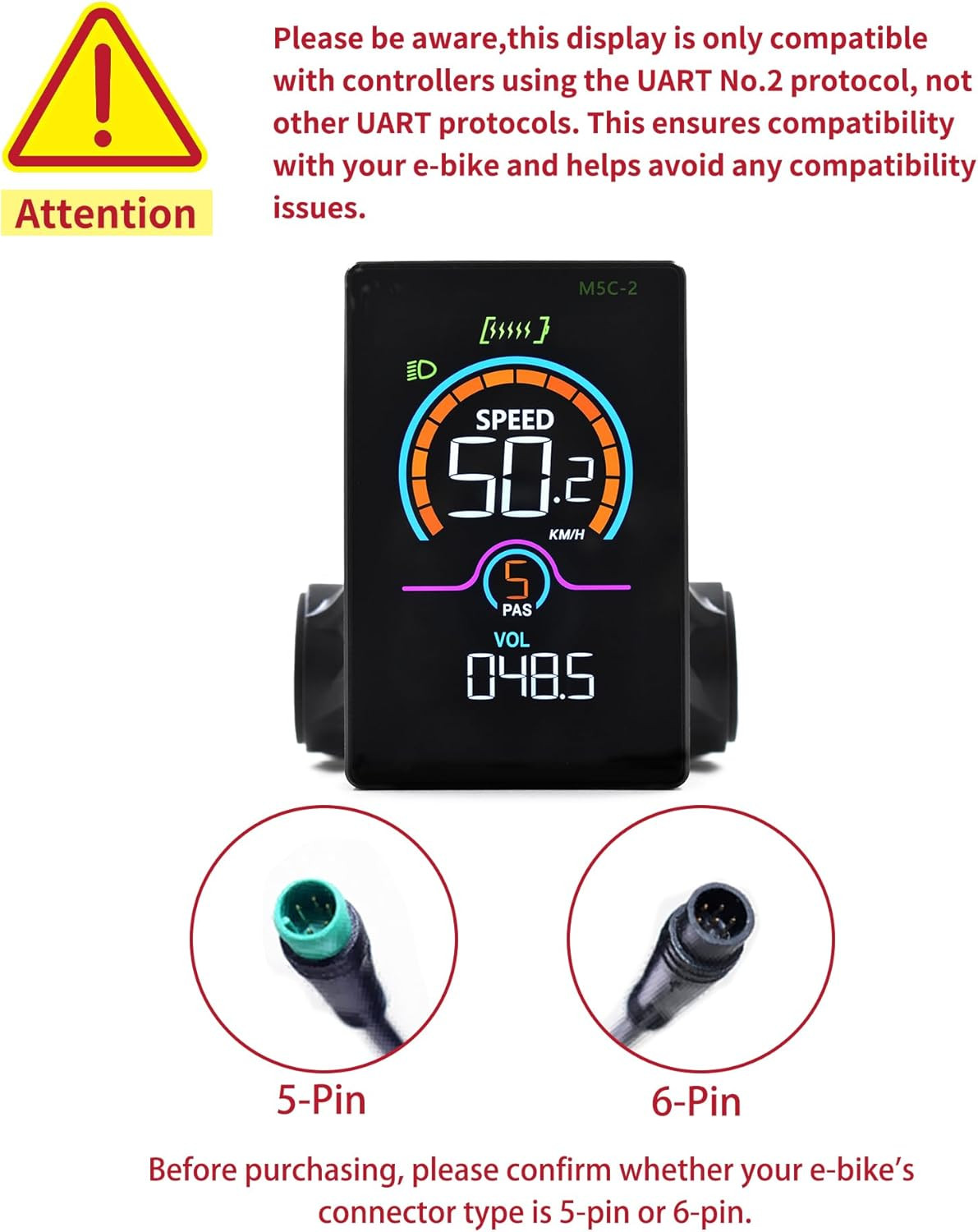 Ebike Display, UART No. 2 Protocol, Colorful 2LCD Display 24V, 36V, 48V, 60V for
