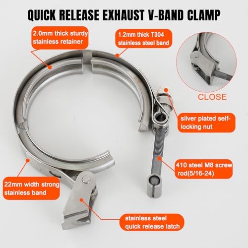 Quick Release 2.5 Inch Exhaust V band Clamp for Flange Kits 2.5 inch Silvery