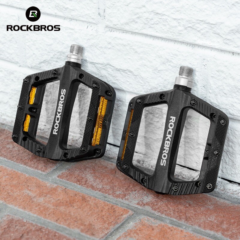 ROCKBROS MTB Bicycle Flat Pedals with Reflectors Nylon 9/16″Lightweight Platform