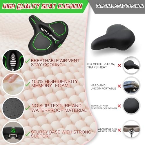 BUCKLOS Wide Bike Seat 9.8×10.2 In Leather Foam Waterproof Men Women Universal