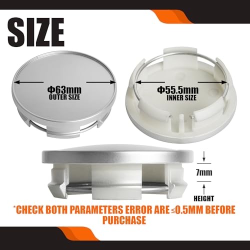 2.5Inch 63MM Wheel Center Caps for Dodge RAM Outer 63.0MM , Inner 55.5MM Silver