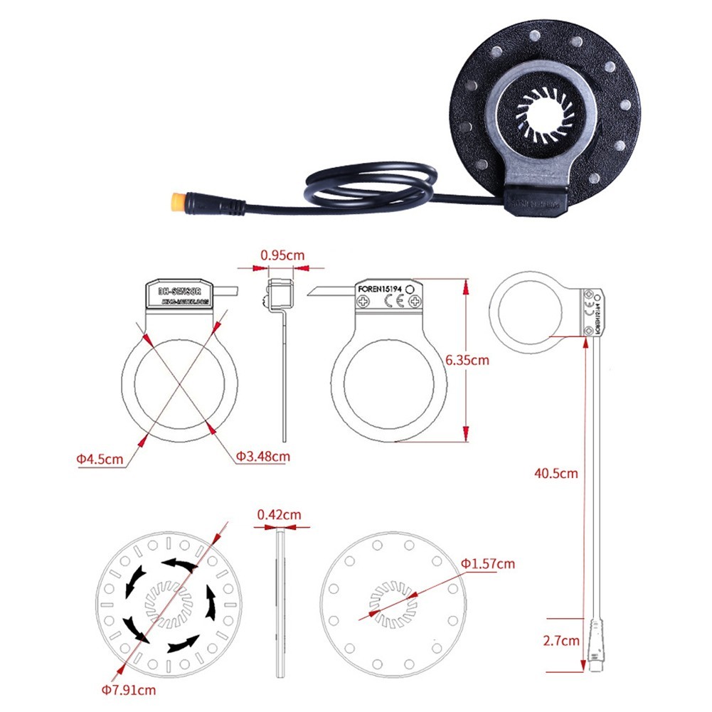 Waterproof Power Assist Pedal Sensor with 12 Magnet and Hole for Ebike