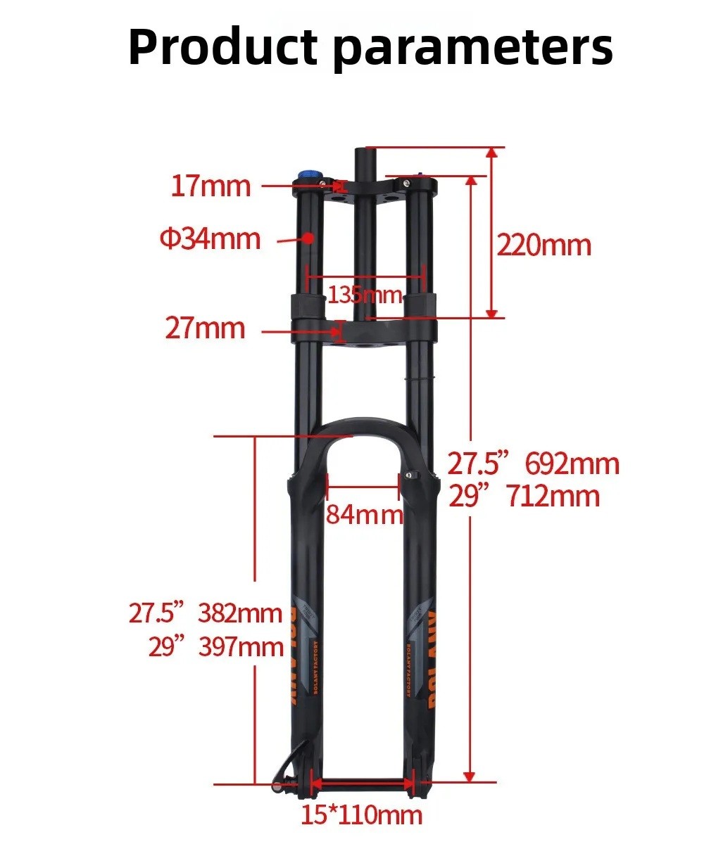 Mountain Bike Front Fork Dual Shoulder Thru-Axle Air Fork 180mm Travel