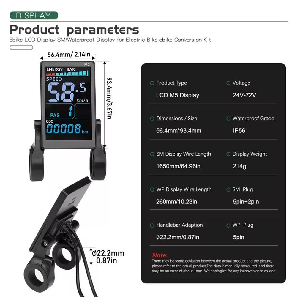 M5 LCD Display Panel Screen 24V 36V 48V 52V 60V 72V.Electric Bike Speed Meter