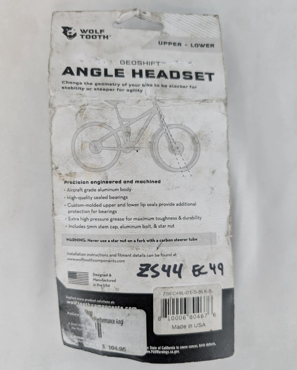Wolf Tooth GeoShift Performance Angle Headset – 1 Deg Short ZS44/EC49 Slack