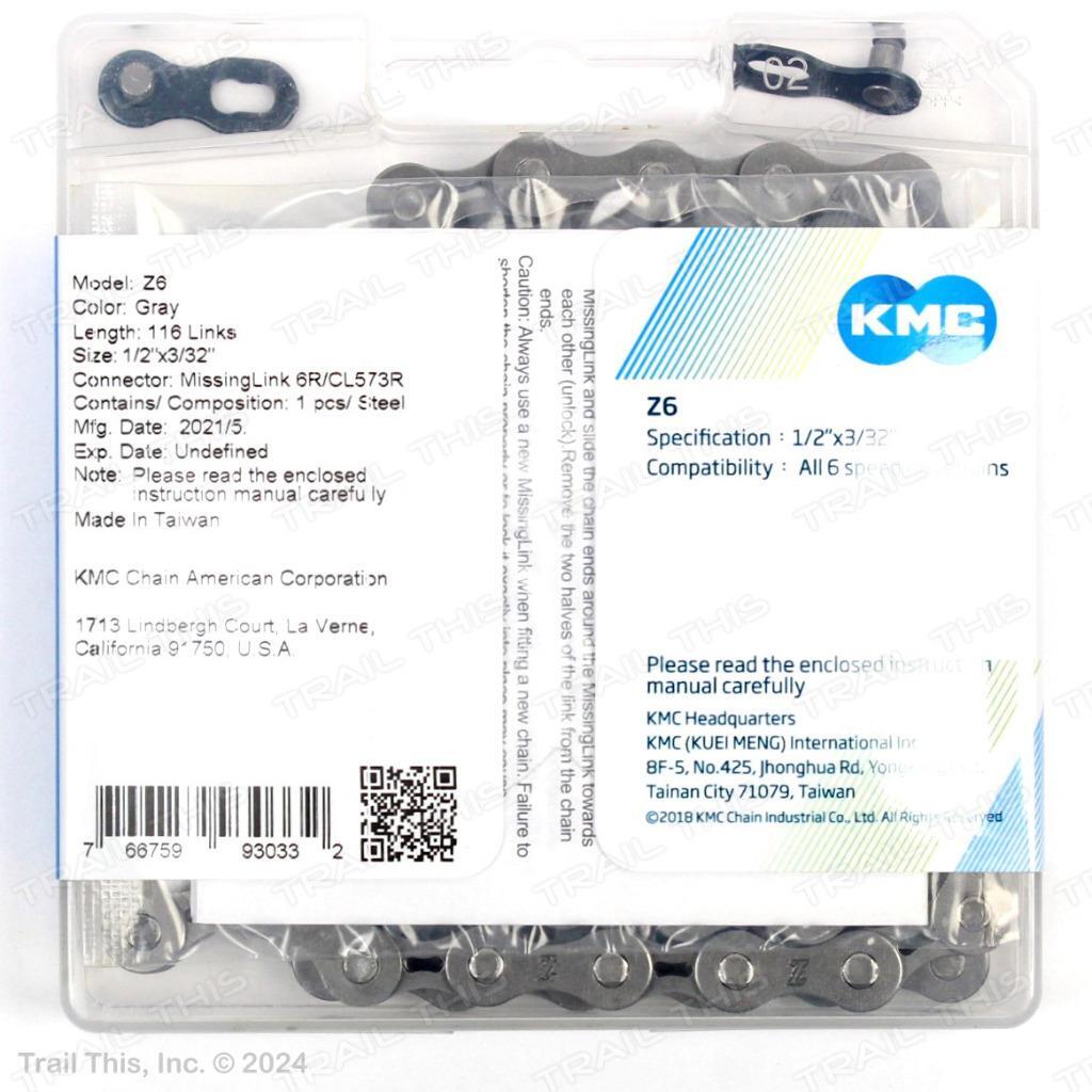 KMC Z6 6/7-Speed MTB Road Bike Chain 116L 3/32″ fits 7-Speed Shimano SRAM Gray