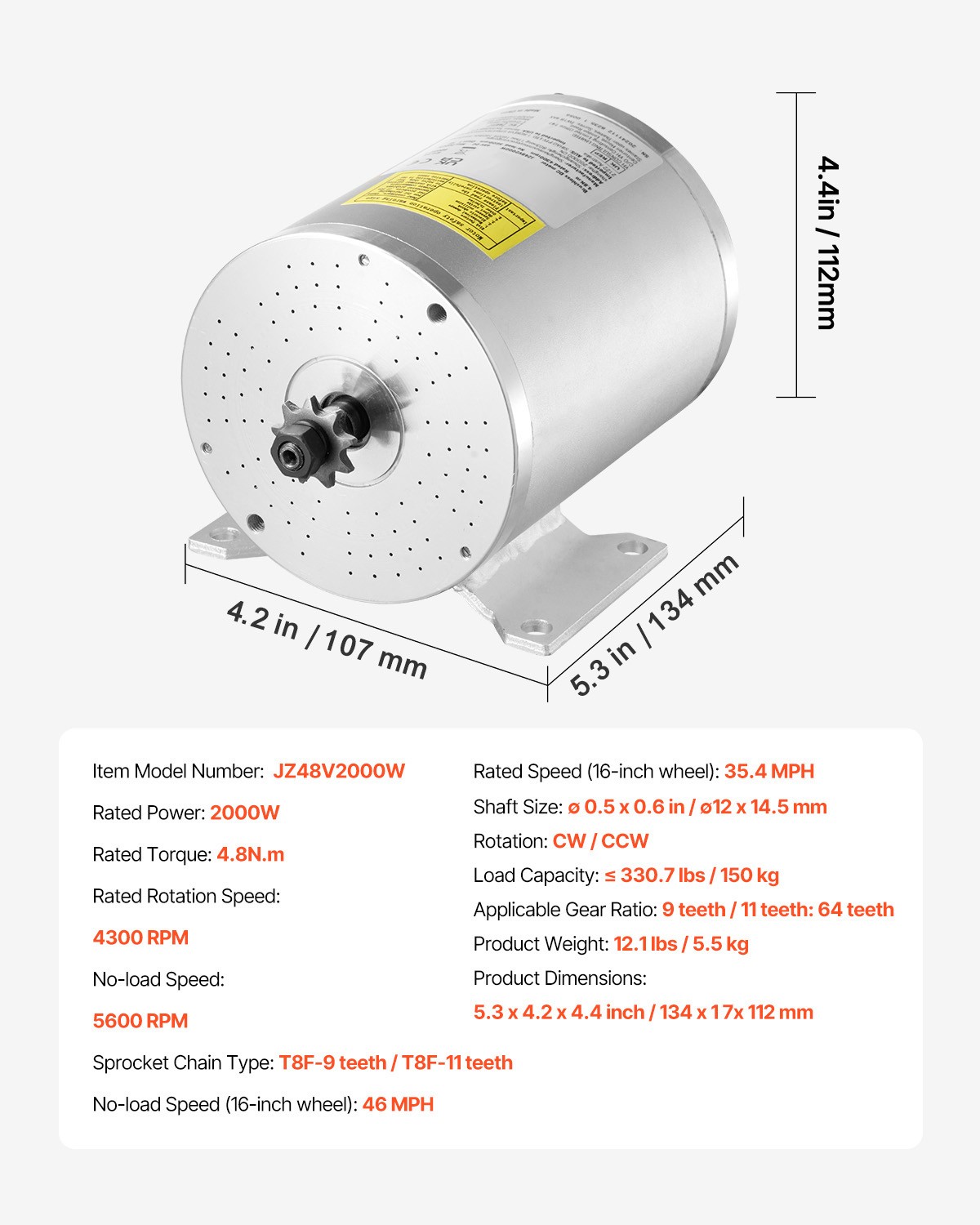 2000W Electric Brushless DC Motor Kit 48V 4300rpm Motor with Upgraded Controller