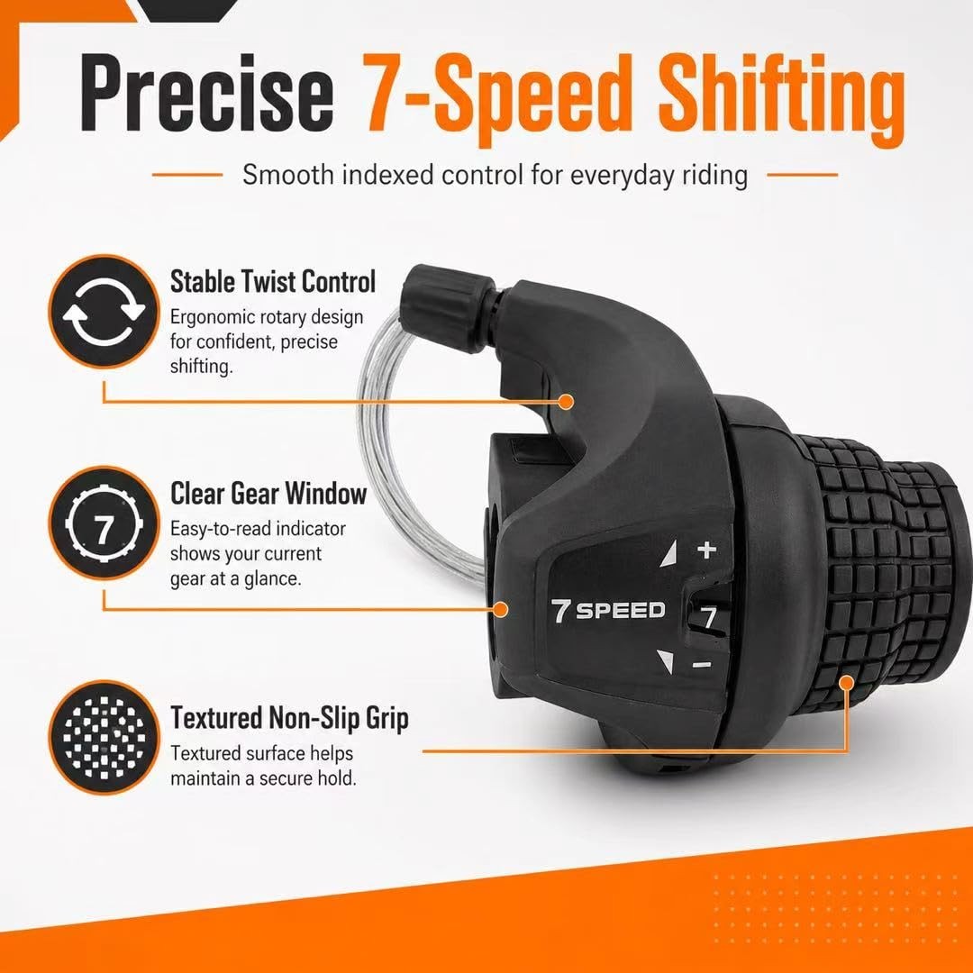 7 Speed Bike Twist Gear Shifter Handlebar Grip Shift Wire Lever Component