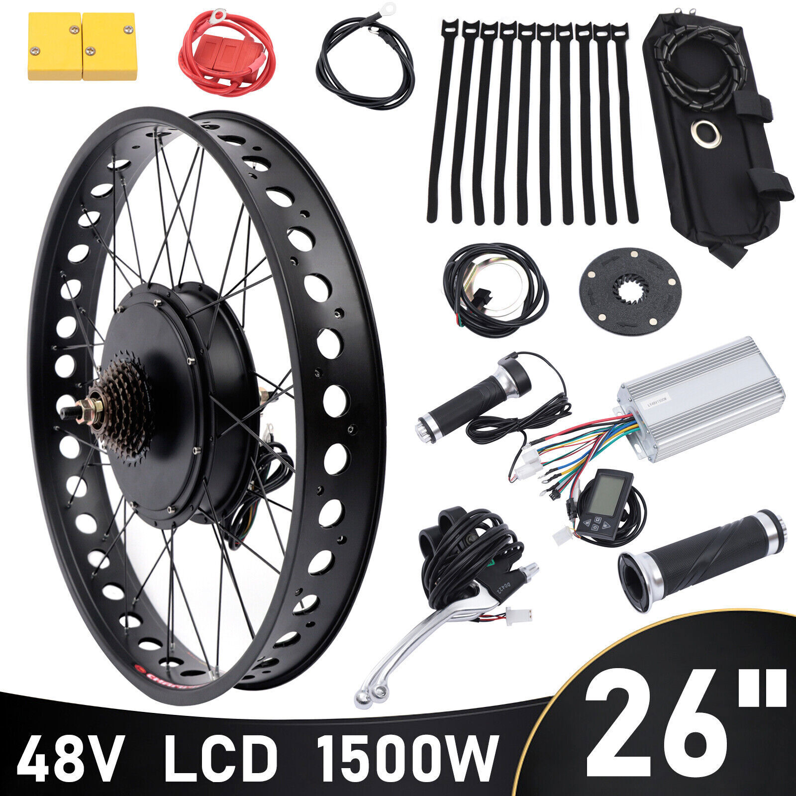 LCD 26×4.0» Fat Tyre Electric Bike Hub Motor Kit 1500W 48V Direct Drive