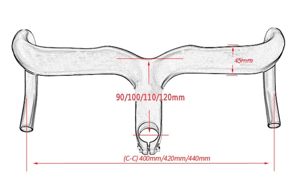 400/420/440mm Carbon Road Bike Bent Bar Internal Routing Bicycle Handlebar