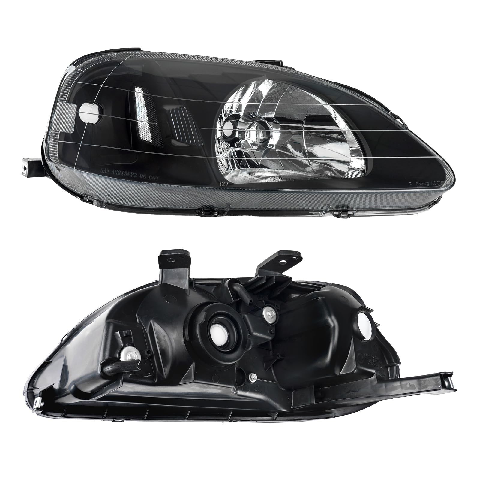 KAC Headlight Assembly Set, Compatible with 1999-2000 Honda Civic, Black Hous…