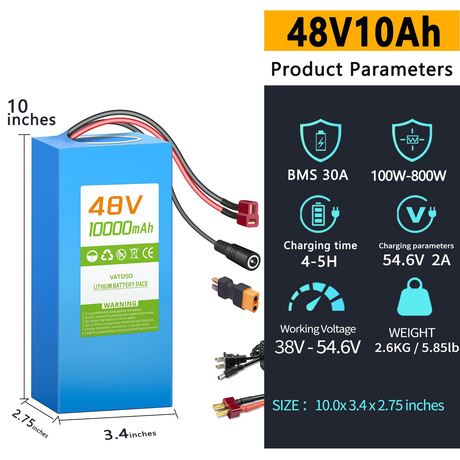 48V10AH Lithium Battery for 200W-1000W Ebike Electric Bicycle