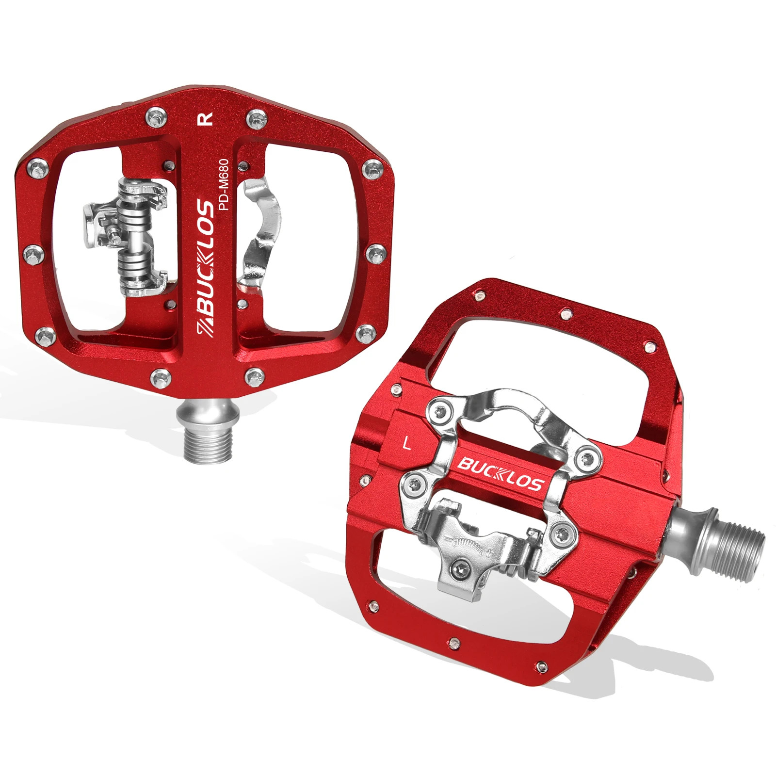 BUCKLOS Dual Function MTB Bike Pedals SPD Compatible Clip-In + Platform 9/16″