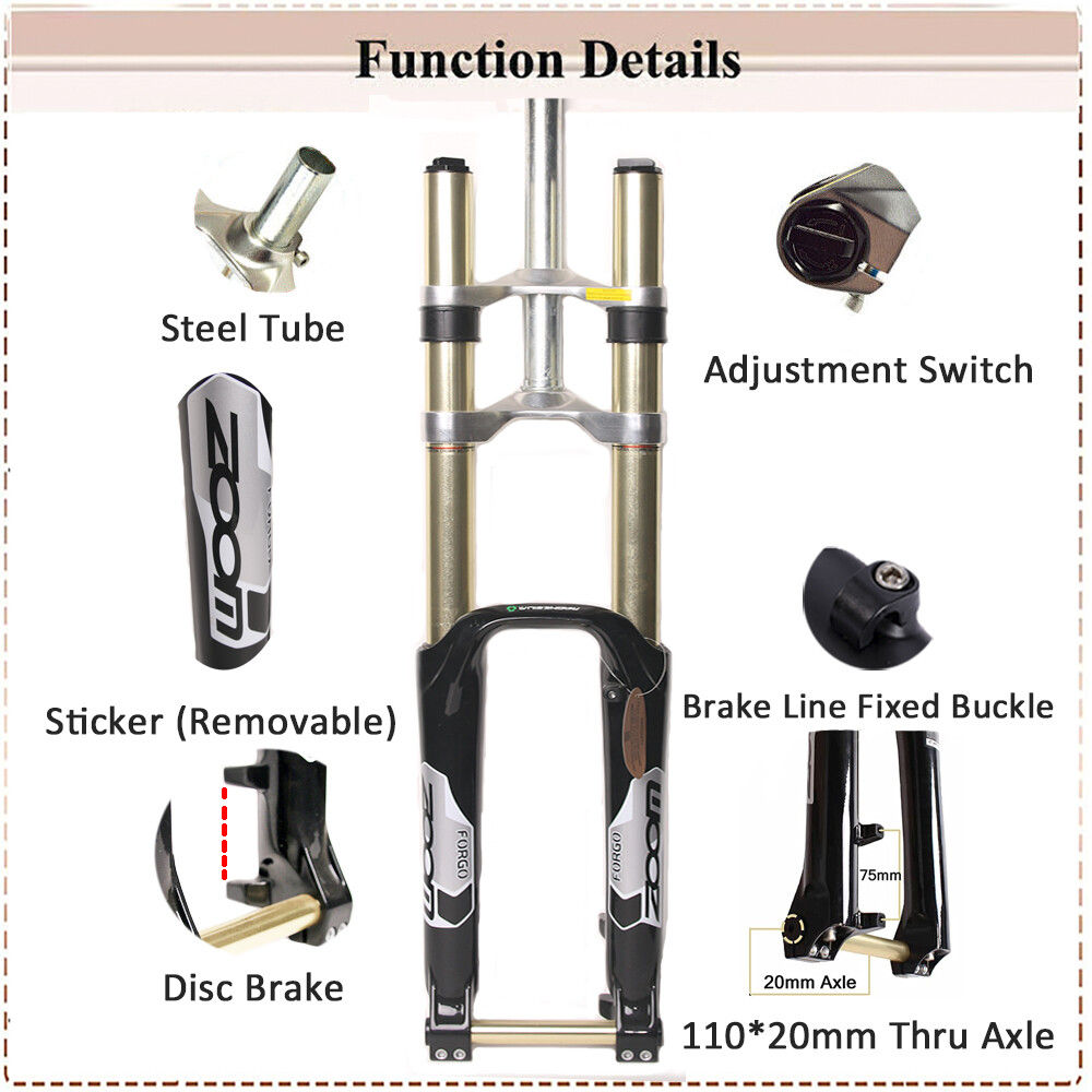 26″ ZOOM DH680 MTB Bike Suspension Forks Disc 1-1/8″ Thru Axle Downhill Mountain