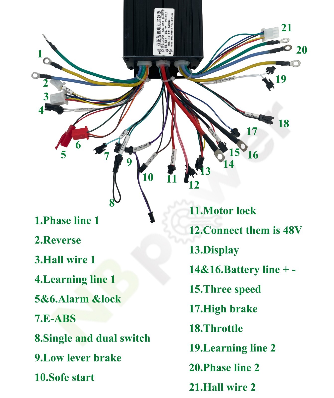 48/72V 50A*2 Brushless dual drive controller for 2000W hub motor
