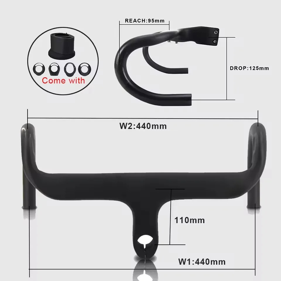 Carbon Handlebar 28.6mm Integrated Road Bike Handlebar Parts with Stem Spacer